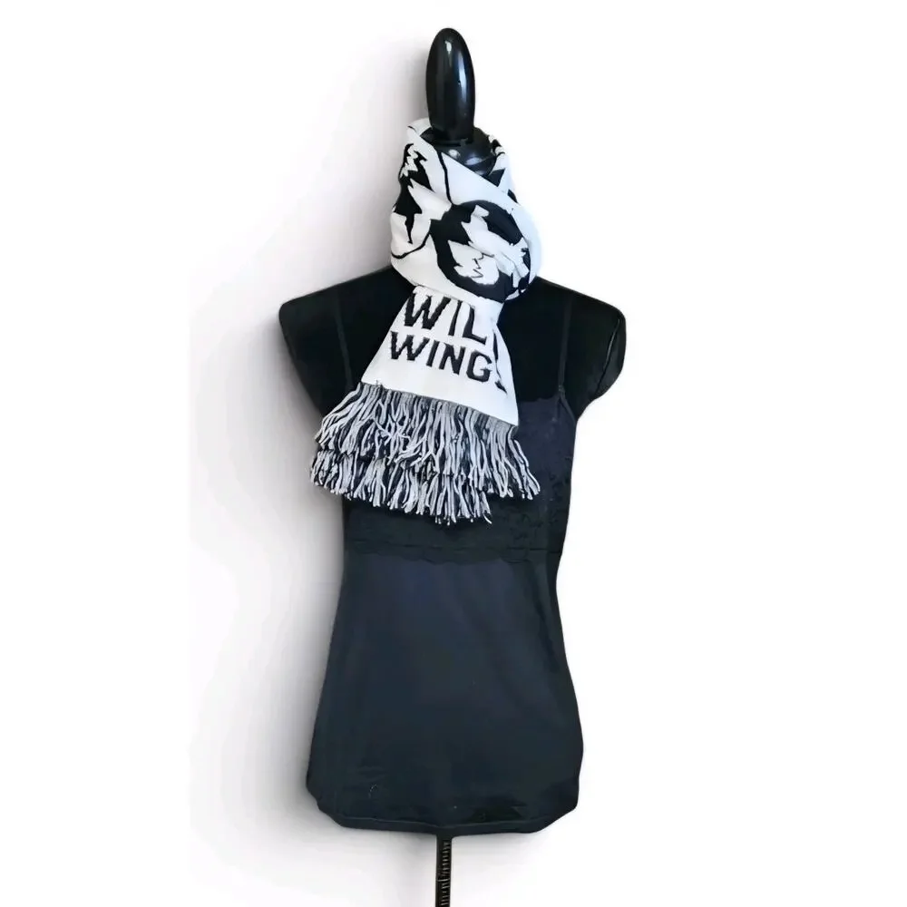 White & Black 100% Acrylic Scarf BUFFALO WILD WINGS - Unisex - With Fringe Hem
